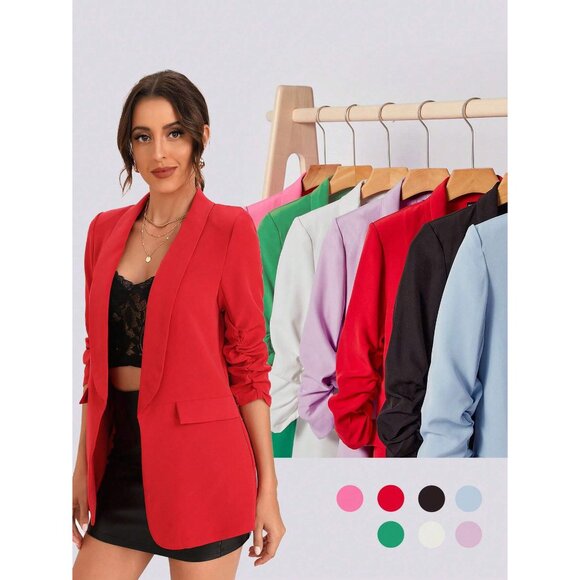 Black Longline Blazer Open Front Minimalist Business Casual - Picture 3 of 6